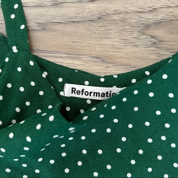 Reformation Avalon Slip Midi Dress Green Polka Dot sz 6 - Picture 3 of 7